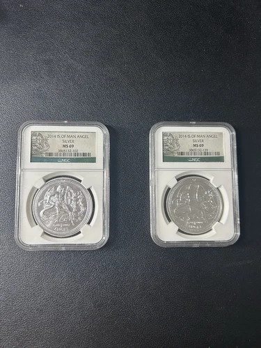 2 - 2014 Isle Of Man Angel 1 .oz  .999 Silver NGC MS69