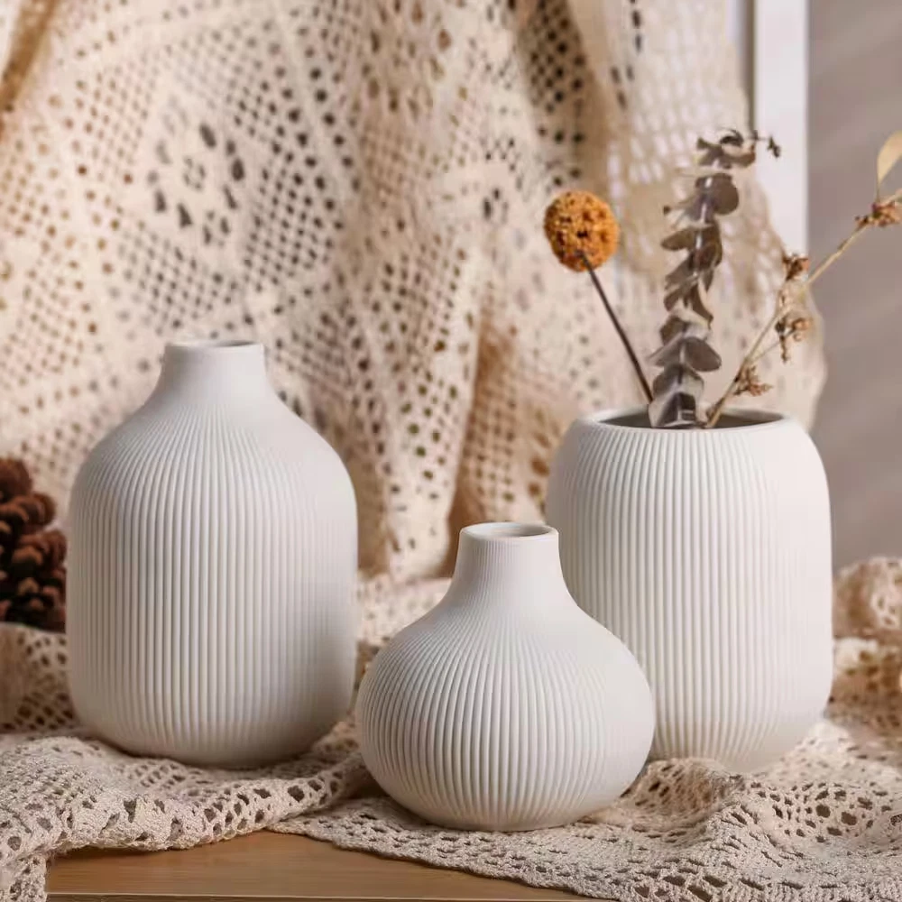 5.7 in White Ceramic Vase, Small Vases Set, Modern Minimalist Decoration, Decora