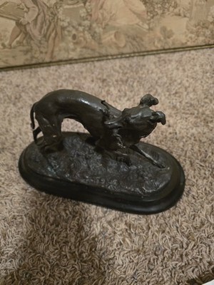 Bronze Whippet Animalier Sculpture Set on Carra Marble by Mene circa 1910