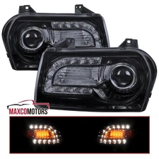 Smoke Projector Headlights Fits 2005-2010 Chrysler 300 LED Strip Signal Lamp L+R