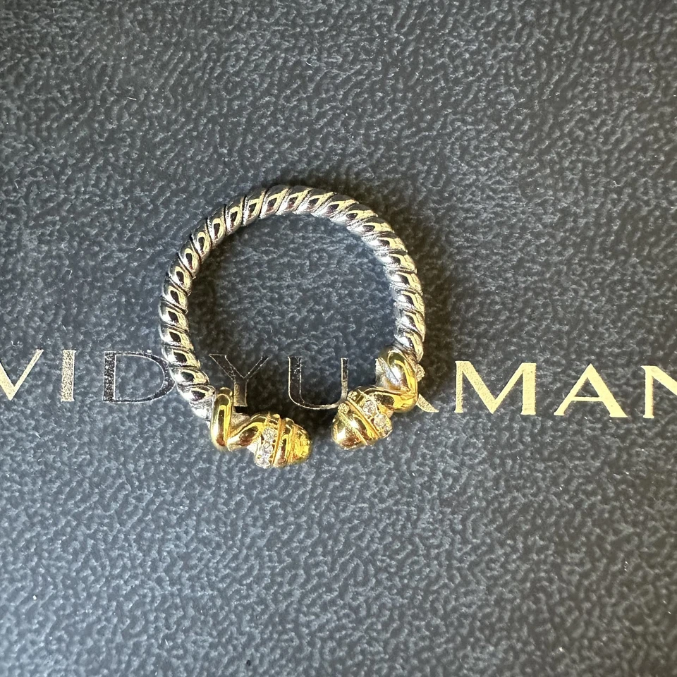 Anillo Abierto David Yurman Helena Plata Oro 18k Cúpula con Diamantes ANILLO Talla 8 Foto 4 de 4
