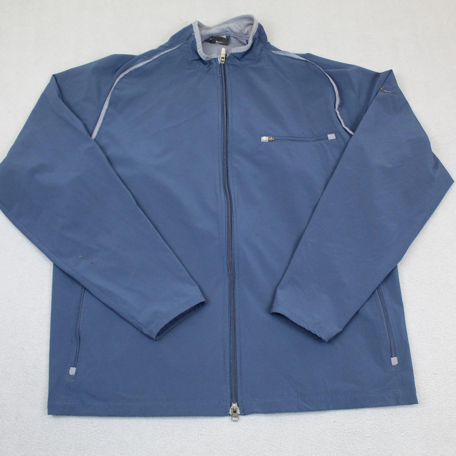 Y2K Nike Jacket Mens XL Blue Full Zip Lightweight Soft Shell Swoosh Pocket