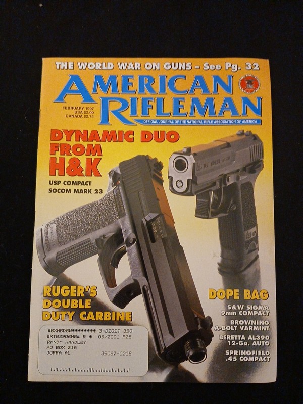 VINTAGE AMERICAN RIFLEMAN FEBRUARY 1997 DYNAMIC DUO FROM H&K & RUGER'S CARBINE