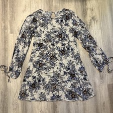 L8 American Eagle Women M White Floral Long Sleeve Tie Fit Flare Western Dress