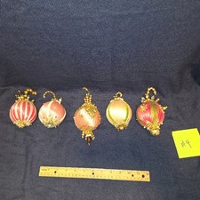 VTG Christmas Satin Beaded Push Pin Handmade Ornaments Pink/Gold Lot of 5 Lot 4