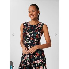 Tahari Sleeveless Blue Floral Fit & Flare Dress W/ Pockets & Bow Sz 4 Preppy