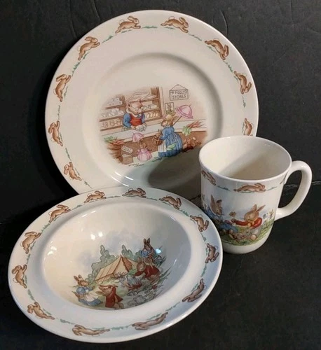 Royal Doulton Bunnykins 3 Pieces Children Dinnerware Plate Bowl & Cup England #2
