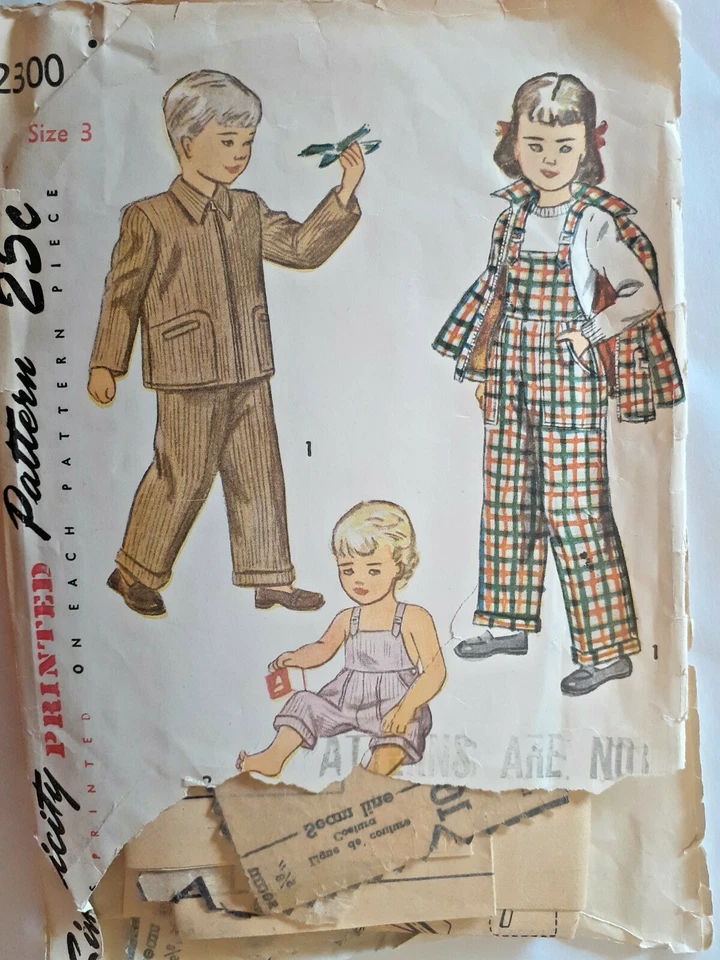 Simplicity 2300 Bib Overalls Jacket Bibs Sewing Pattern Boys Girls 3 3T VTG 50's - Image 2 of 4