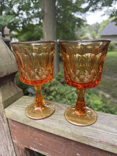 (2) VTG Noritake Perspective Amber Wine, Juice, Goblet Glasses, Orange Glass - Picture 8 of 10