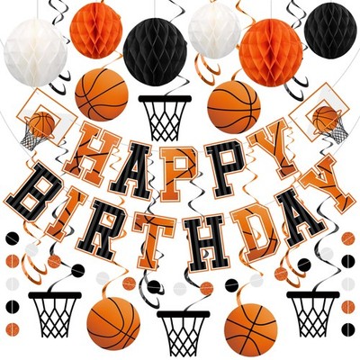 Pre-strung Basketball Birthday Party Decorations Basketball Happy Birthday Ba...