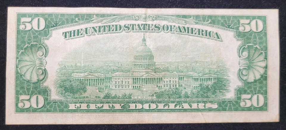 1934 $50 Federal Reserve Note VF Very Fine Green Seal FRN New York - Image 2 of 2