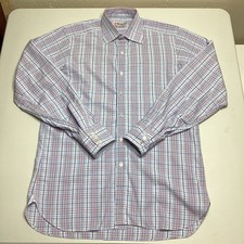 TURNBULL ASSER Exclusive Cotton Dress Shirt White Blue Red Stripe 15 - 38