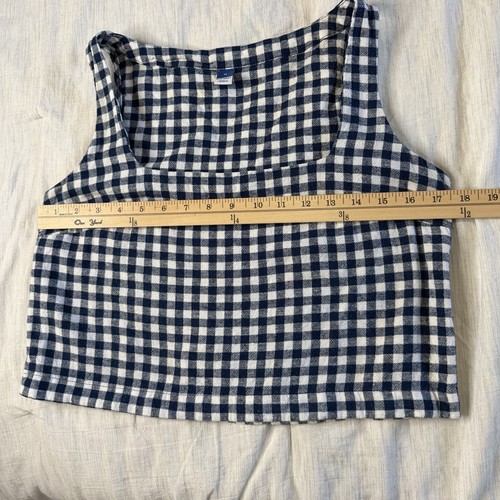 Old Navy taglia M Gingham plaid misto lino senza maniche crop top preppy cottagecore - Foto 9 di 12
