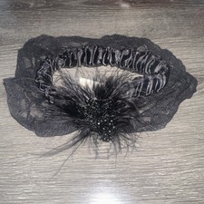 VTG Victoria  s Secret Gold Crown Label Black Lace Bead Sequin Feather Leg Garter