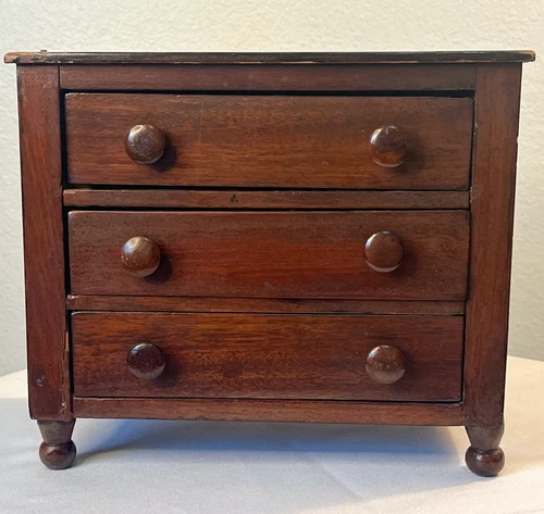Antique 19thC Handmade Salesman Sample Miniature 3 Draw Dresser Wood Furniture