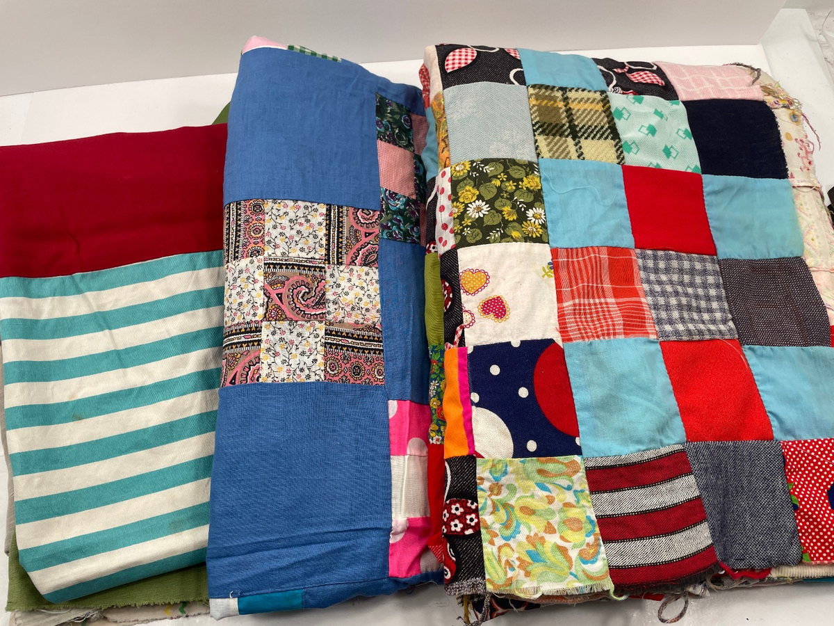 Vintage Patchwork Piece Work Quilt Top Tops Lot of 3 Handmade 