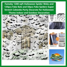 1200 sqft Halloween Spider Webs and 120pcs Fake Bats and 50pcs Fake Spiders S...