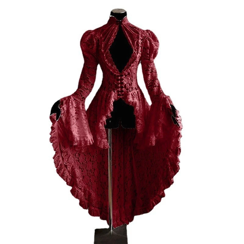Victorian Dress Long Flare Gothic Dresses Women Vintage Lace Sleeve Retro Dress - Image 4 of 4