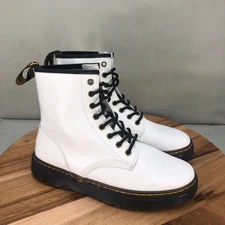 Dr Martens Zavala Smooth Leather Lace Up Boots White Black Platform Womens 9