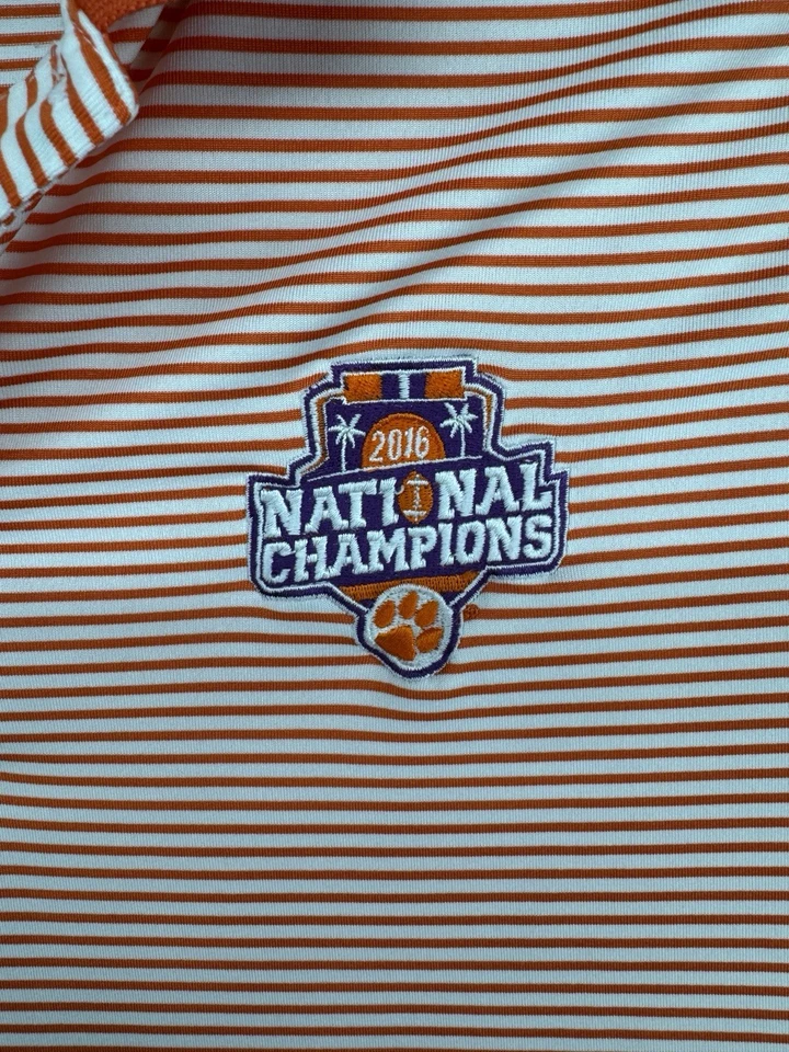Nike Golf Clemson Tigers 2016 National Champions Polo Shirt Striped Men's L - Image 3 of 4