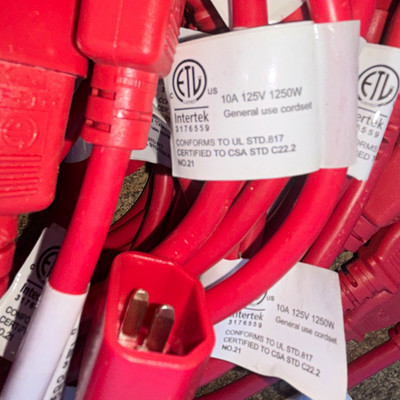 (40) x Intertek Red Extension Cord 125V 10A 1250W 1 Outlet US Plug STD 817 2ft