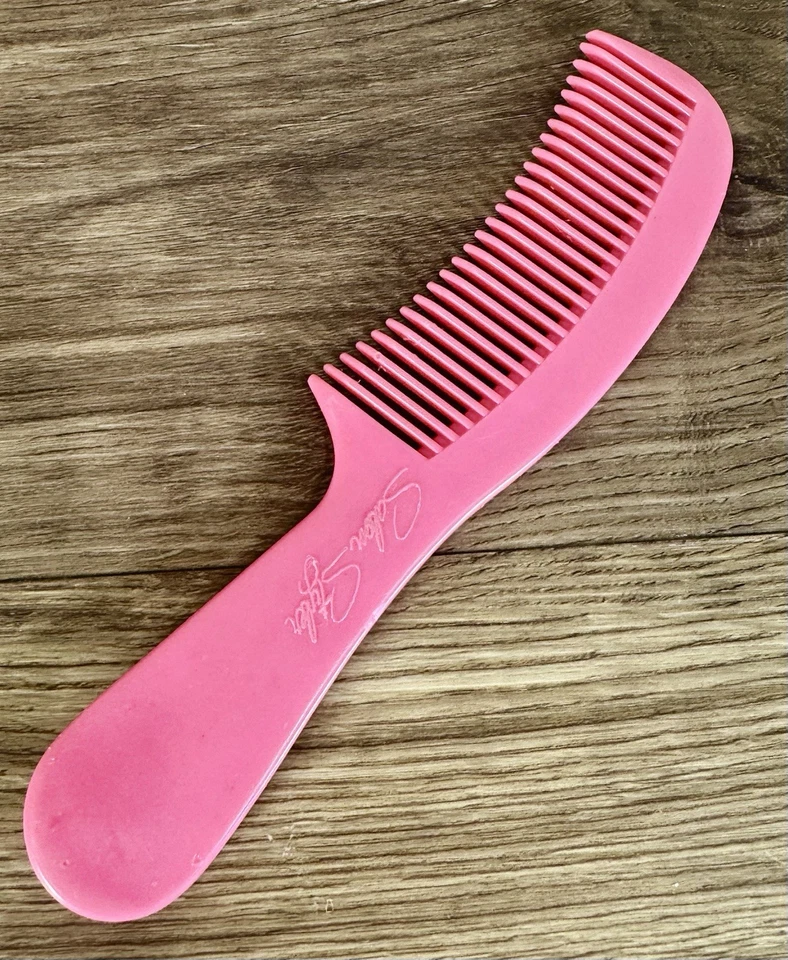 Peine de bolsillo de dientes anchos desenredante vintage de los años 80 utilería retro salón styler rosa Foto 4 de 4