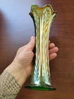 Very Pretty Green Fenton Carnival Glass  Plume Panels Pattern Vase