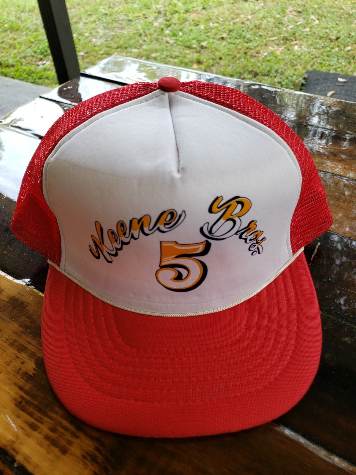 Cappello camionista vintage Keene Bros #5 RACING snapback berretto a rete CMC rosso bianco