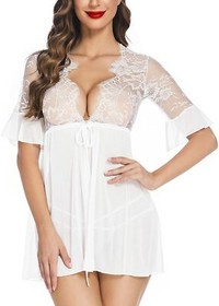 Sexy Lingerie for Women See Through Babydoll Lace Kimono Set with Thong Gift USA