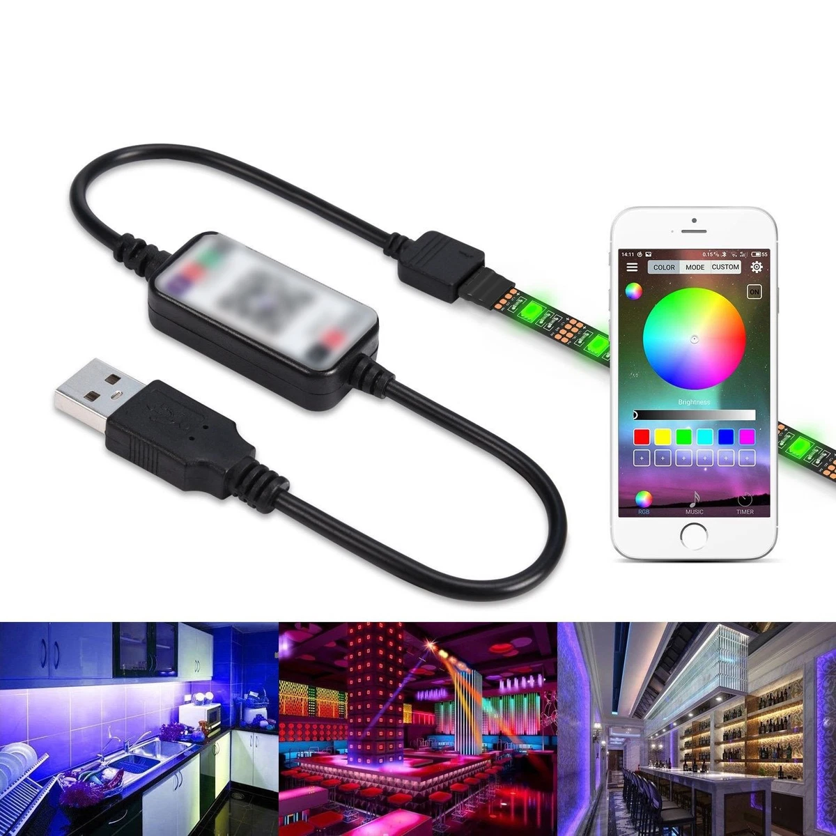 Bluetooth USB Cable Controller For RGB LED Strip Light Smart Phone