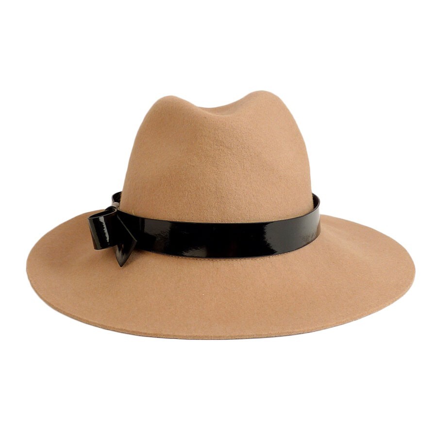 Kate Spade Beige Wool Fedora Hat Black Logo Bow Band One Size NEW KATE SPADE TAN TRILBY BICOLOR PINK RED BAND FEDORA HAT  main image 2