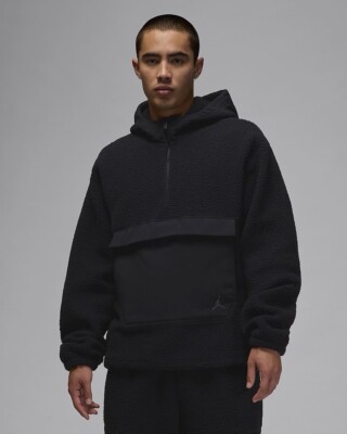 Mens Jordan Flight High-Pile Sherpa 1/4 Zip Fleece Pullover Hoodie