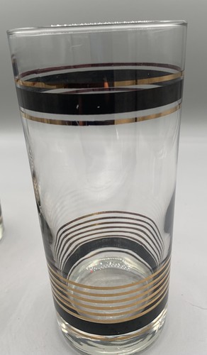 Luminarc After Hours by J.G. Durand 7 Collins/Cooler Glasses Gold/Black Stripes - Picture 4 of 14