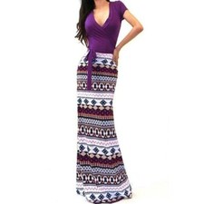 Got Style Purple Aztec Faux Wrap Evening Casual Party Maxi Dress LARGE