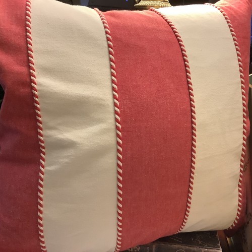 Newport Brand~20” Sq~Pillow~Large Red/White Stripes~Duck Feathers Insert~Cording - Picture 5 of 8