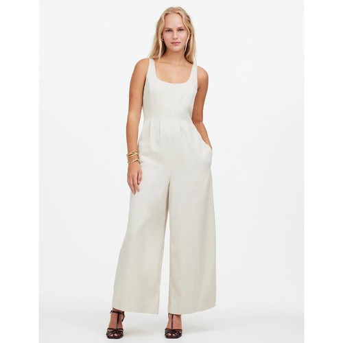 Madewell Wide Leg Jumpsuit Drapey Twill Muted Stone Beige Minimalist US 6 NWT