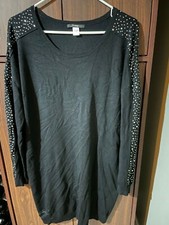 Women's George Black Silver Detail Long Sleeve Sweater Dress Size 14 Free Ship!