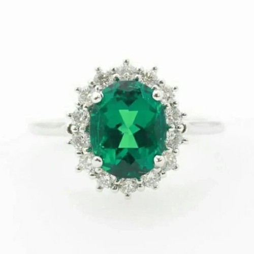Esmeralda Verde Piedra Anillo 10K Oro Blanco Macizo Joyería para Mujer Alianzas - Imagen 5 de 5