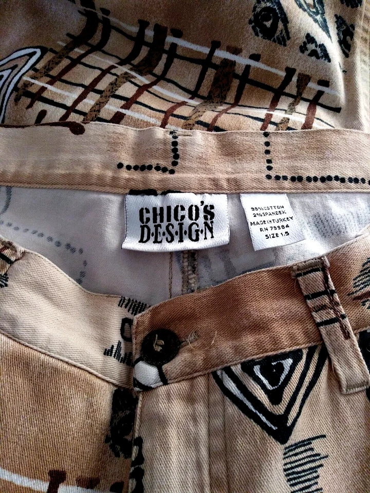 VINTAGE WOMEN'S CHICO'S DESIGN PRIMITIVE INDIAN PRINT COTTON PANTS SIZE 1.5 10 - Image 4 of 4