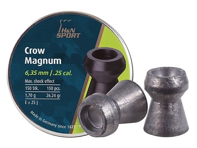 Quality H&N CROW MAGNUM .25 CALIBER PELLETS 26.23 grains 150 Count GERMAN Made