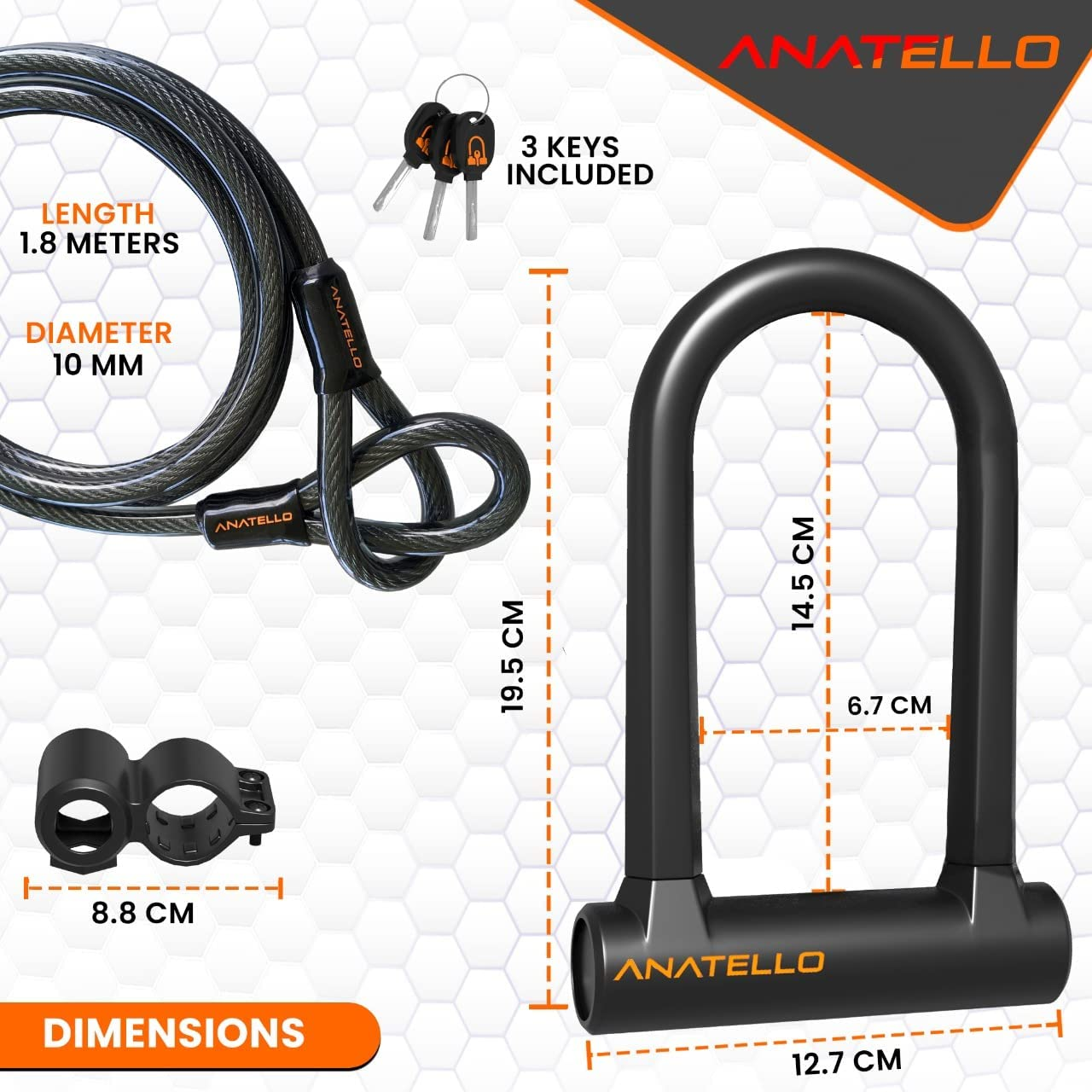 Bike ULock with Cable AntiTheft Heavy Duty Bicycle U Lock Combination