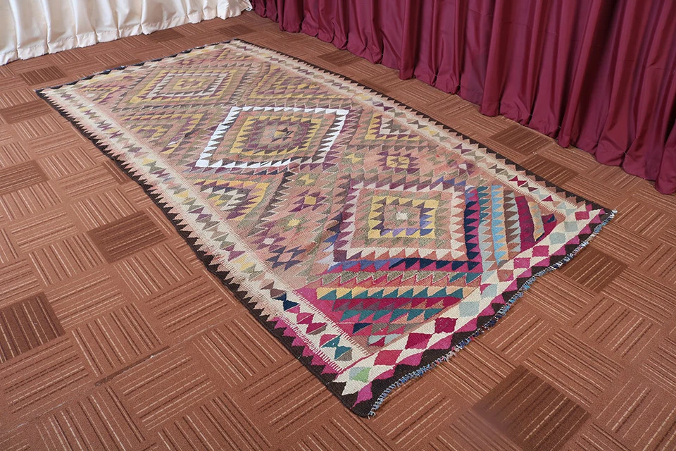 Alfombra Kilim tribal tejido plano hecha a mano tradicional de lana 5x10 vintage Foto 4 de 4