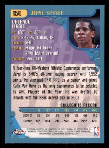 2001-02 Topps Chrome #150 Jeryl Sasser RC - Picture 2 of 2