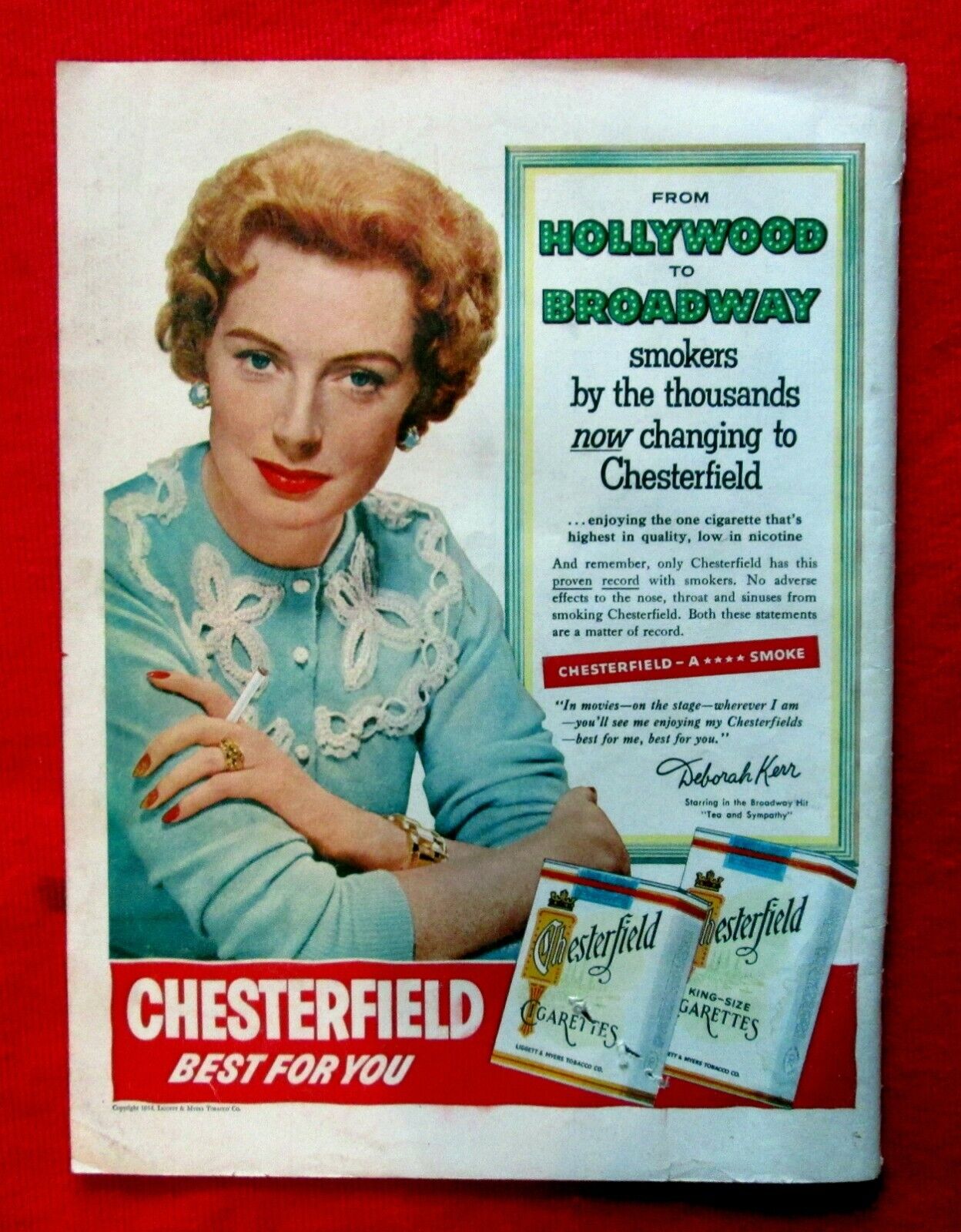 1954 Chesterfield Cigarettes Print Ads Tobacciana Lot of 2 Deborah Kerr icszc56