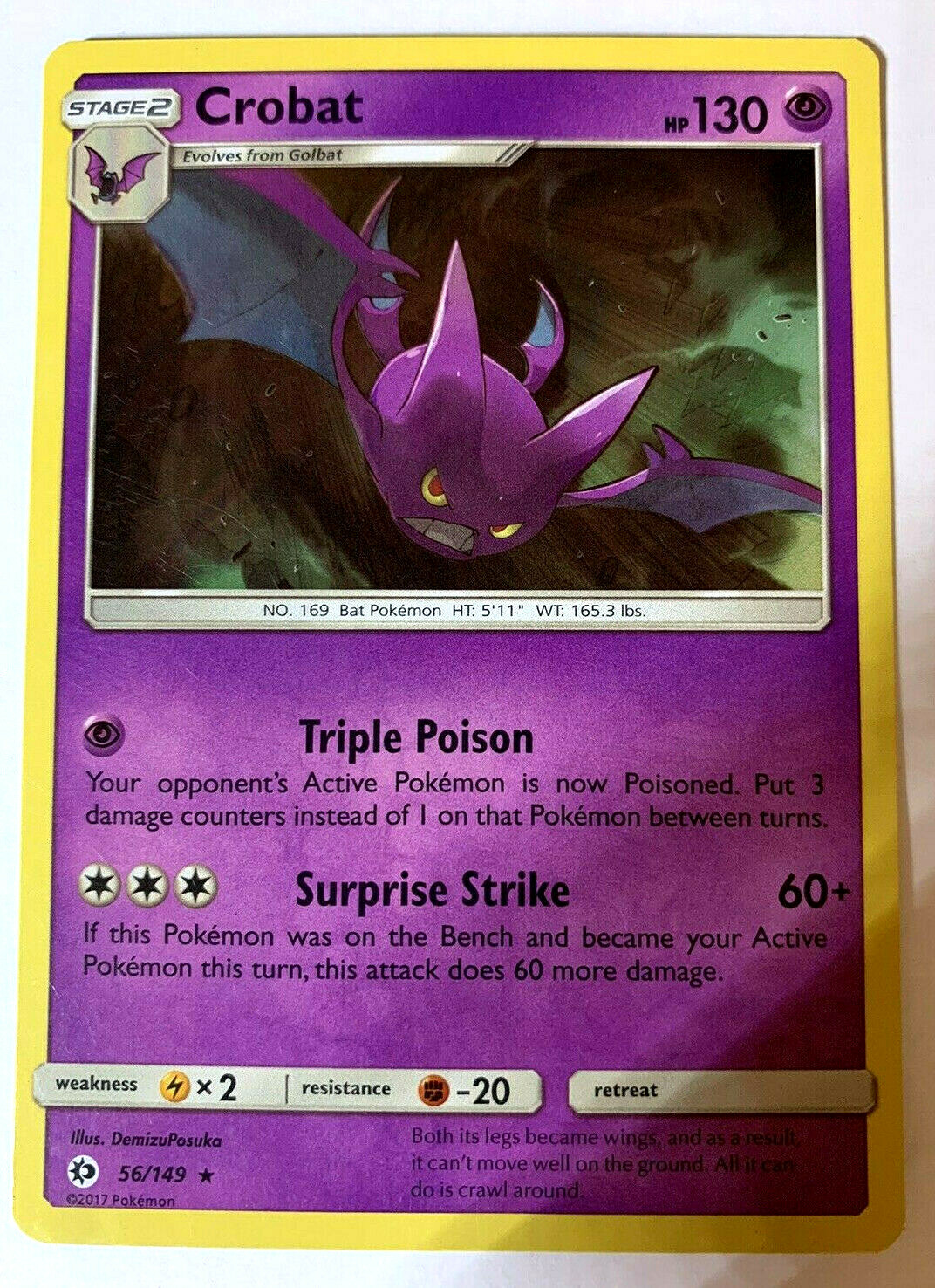CROBAT - 56/149 - Sun & Moon - HOLOGRAPHIC - RARE - Pokemon Card - NM