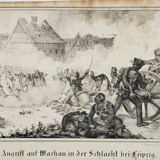 Original Napoleon Bonaparte Leipzig Battle German Victory Wachau print antique