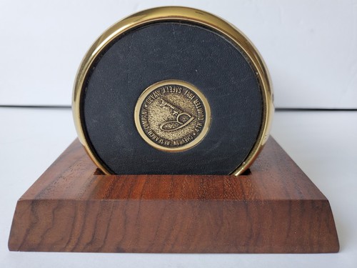 BTS Solid Brass Specialties Leather/Brass Coasters Set Of 9 Chevron RARE Vintage - Picture 18 of 22