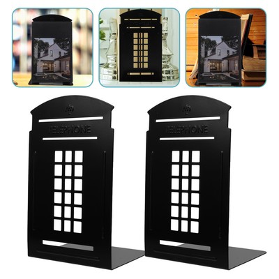 2 Buchstützen Telefonzelle, Buchständer, Metall-Buchstützen, Buchstopper