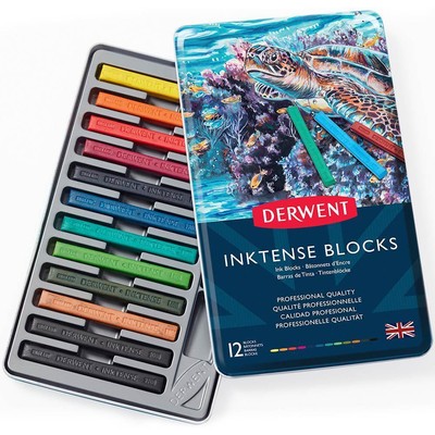 NEW 12x Derwent Inktense Blocks Assorted Tin Water Soluble
