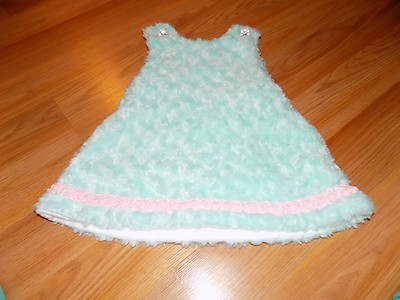 Infant Size 18 Months Homemade Aqua Marine Faux Fur Pink Rose Trim Jumper Dress